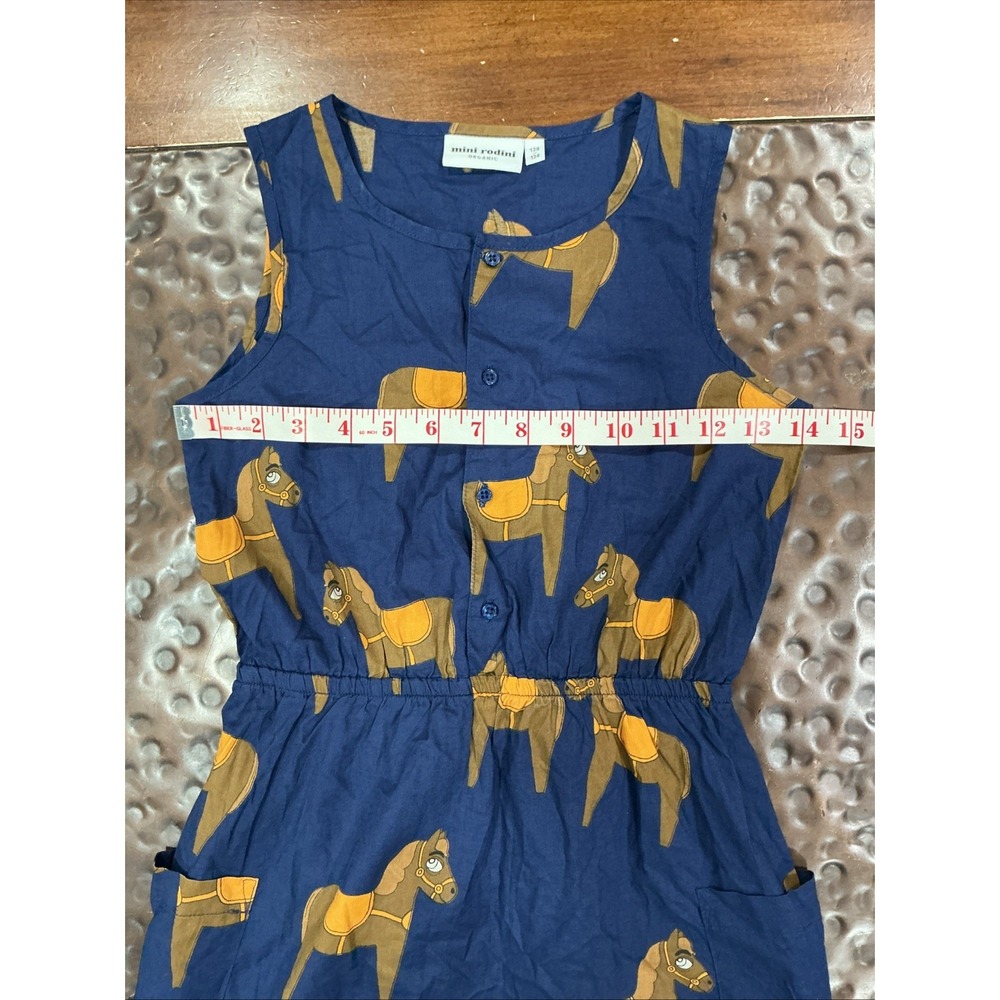 Mini Rodini Sleeveless Dress, Blue, Horse, Girls, 7-9 Or 128/134, Organic Cotton - Picture 9 of 11